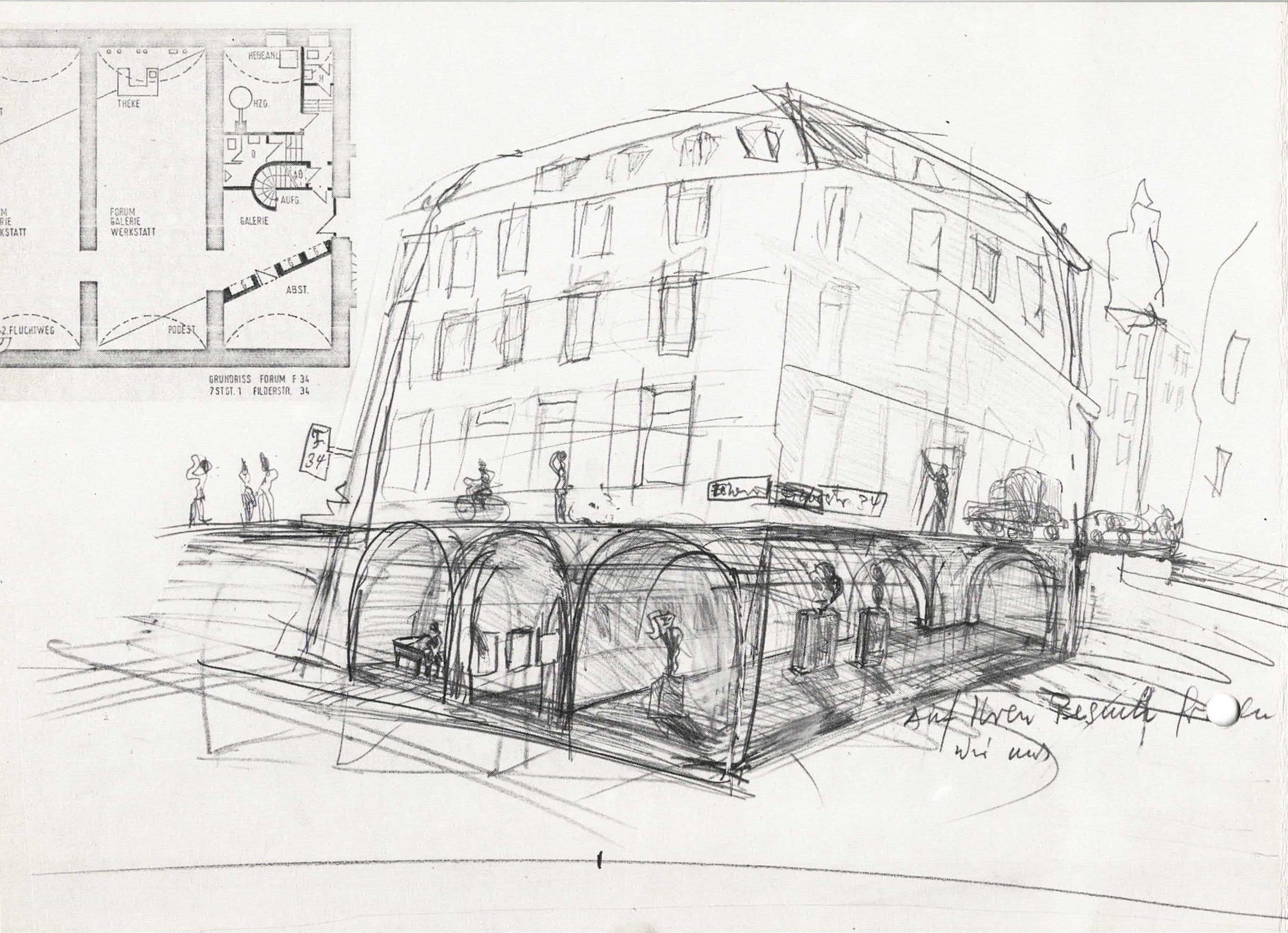 Einladungskarte mit Skizze und Grundriss, 1981